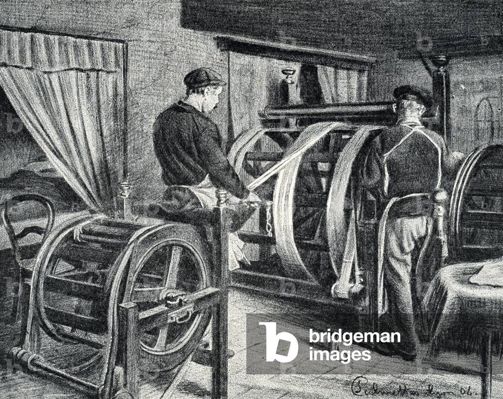 Silk work: the unrolling of the silk engraving from “Excursion a travers les metiers” by Pierre Calmette Private Collection