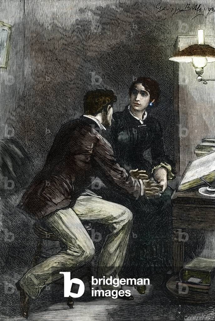 Octave Mouret and Madame Hedouin decide to get married Illustration of the novel “Pot Bouille” by Emile Zola (1840-1902) 1886 (Illustration from novel “Pot bouille” by Emile Zola) Private collection