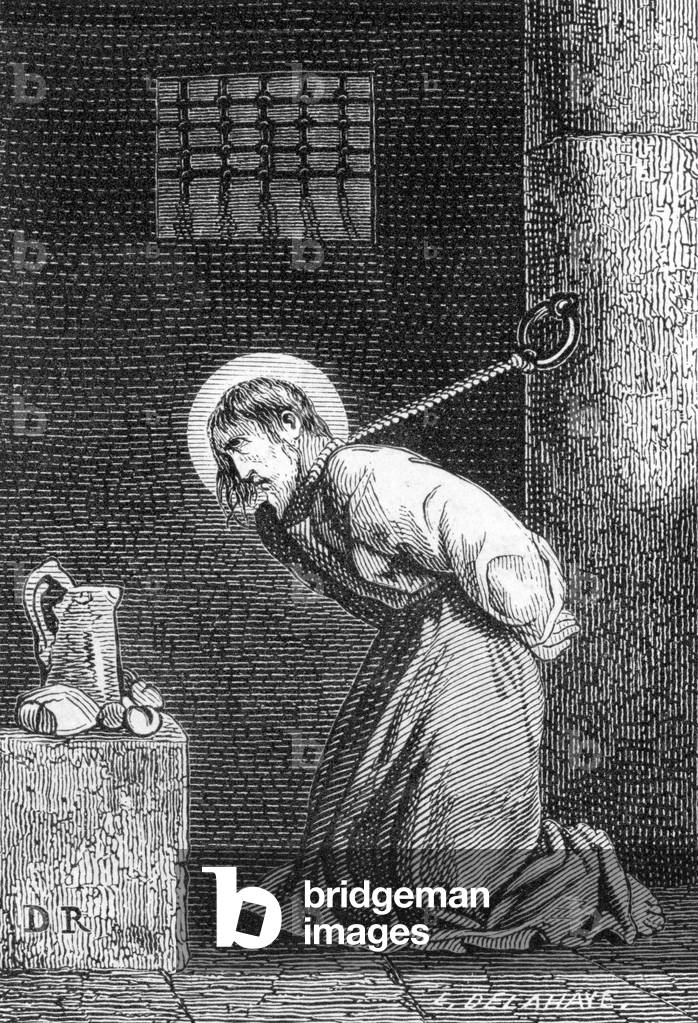 Representation of the martyrdom of Saint Agapet in 306, Palestine (Martyrdom of Agapetus, 306). 19th century (engraving)