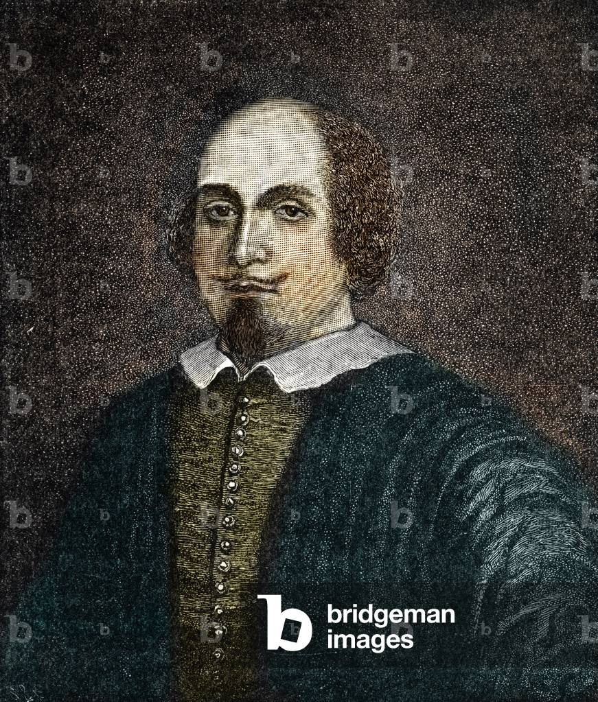 Portrait of English playwright William Shakespeare (1564-1616) Engraving after an anonymous 18th century painting