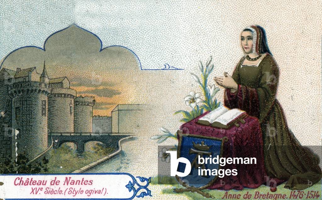 Portrait of Anne de Bretagne (1476-1514) at the Chateau de Nantes (Portrait of Anne of Brittany at the castle of Nantes) Chromolithograph of the end of the 19th century