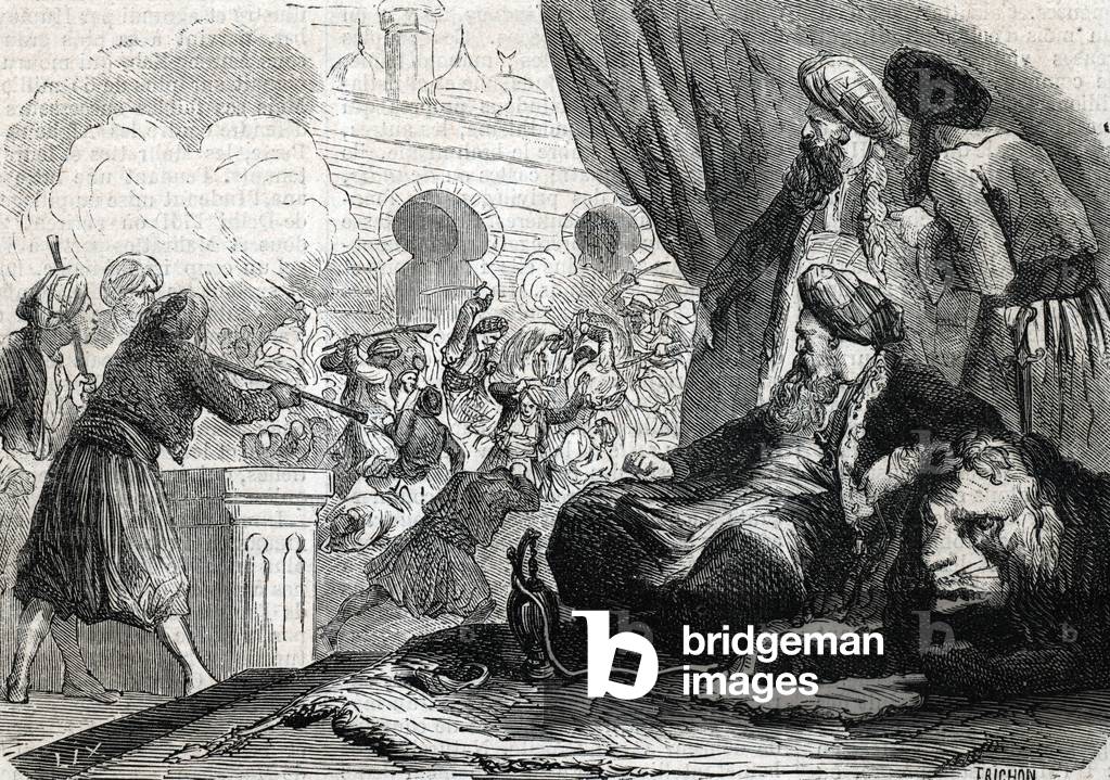 «Il massacro dell'esercito dei Gianissari nel 1826 di Sultano Mahmoud II, Costantinopoli» (incisione) 1864