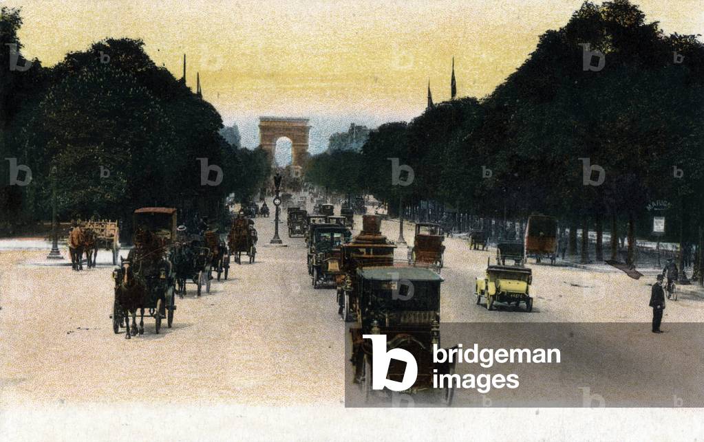 View of the avenue des champs elysees in Paris, 1904 (postcard)