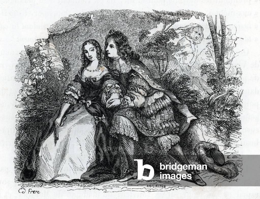King Louis XIV (1638-1715) and his mistress Louise de La Valliere (1644-1710) - (engraving) 1846