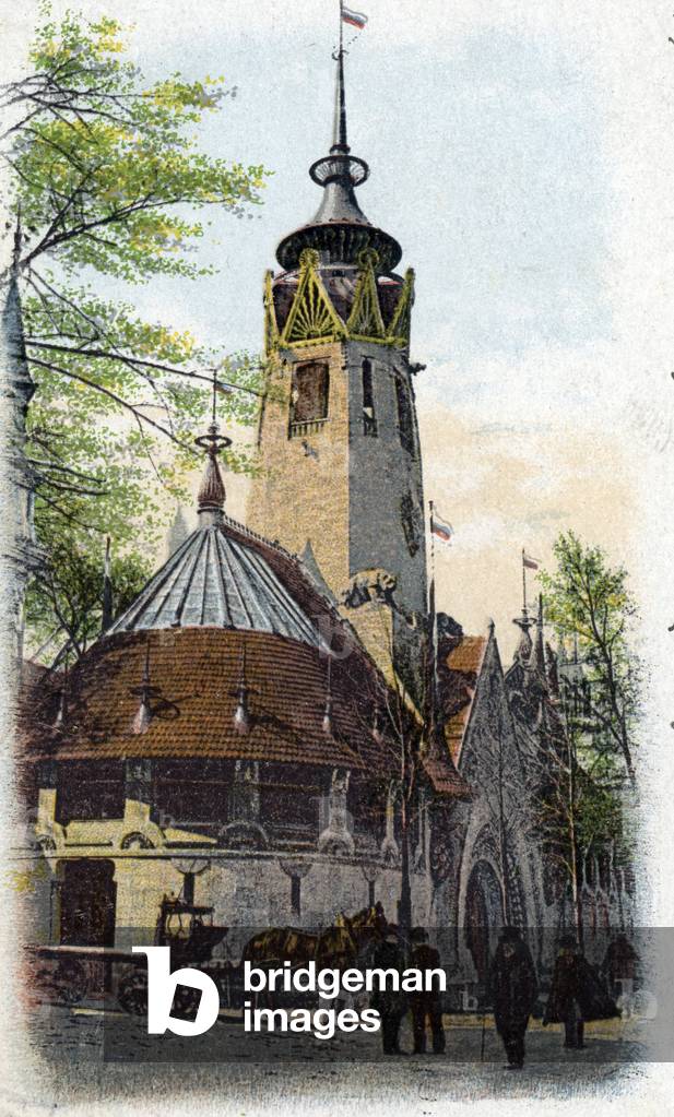 View of the Finnish pavilion at the 1900 World Exhibition in Paris (chromolithograph)