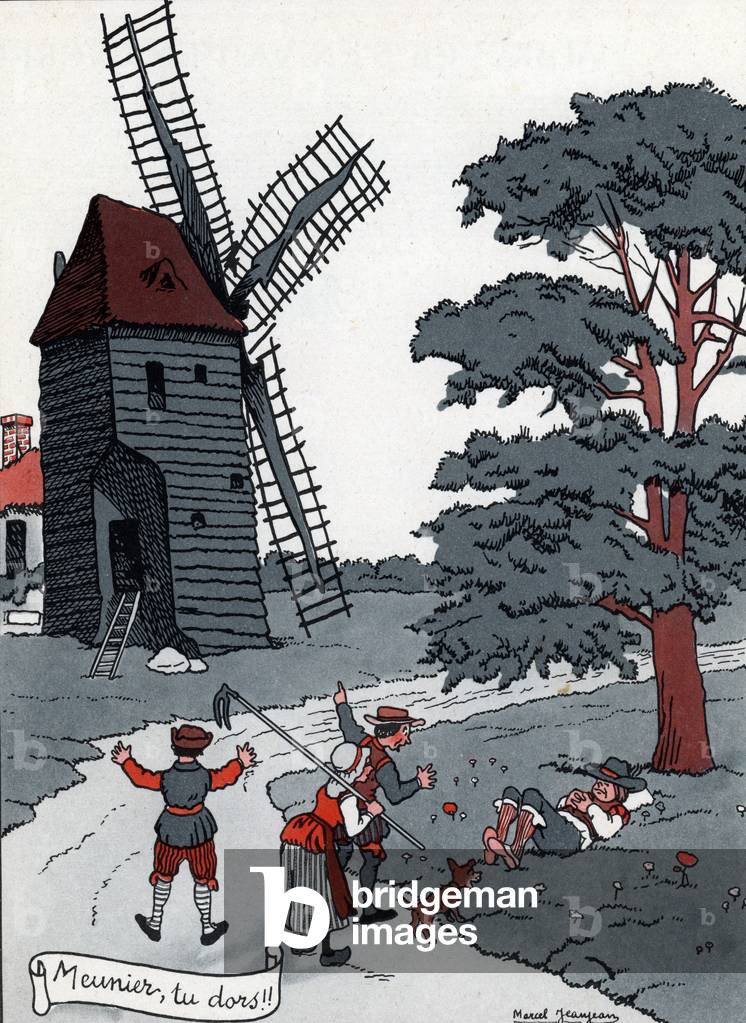 Illustration by Marcel Jeanjean (1893-1973) of the song populaire francaise (nursery rhyme) “” Meunier tu dors” (Illustration for french nursery rhyme (folk song) “” Meunier tu dors””” 20th century Private collection
