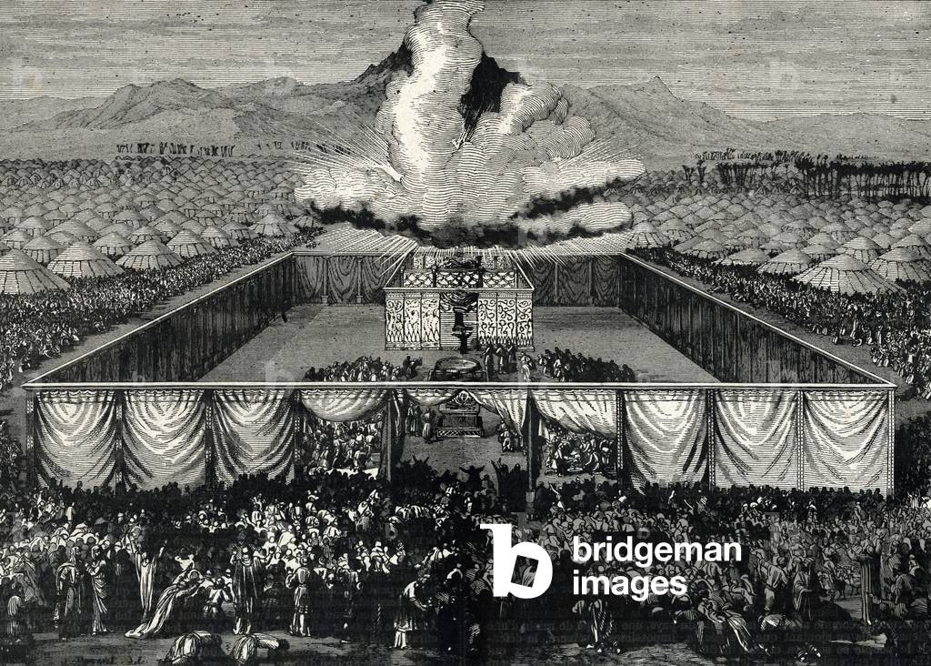 Consecration of the tabernacle (Exodus) the cloud indicating the presence of Jesus. From Lahure, 19th century, (engraving).
