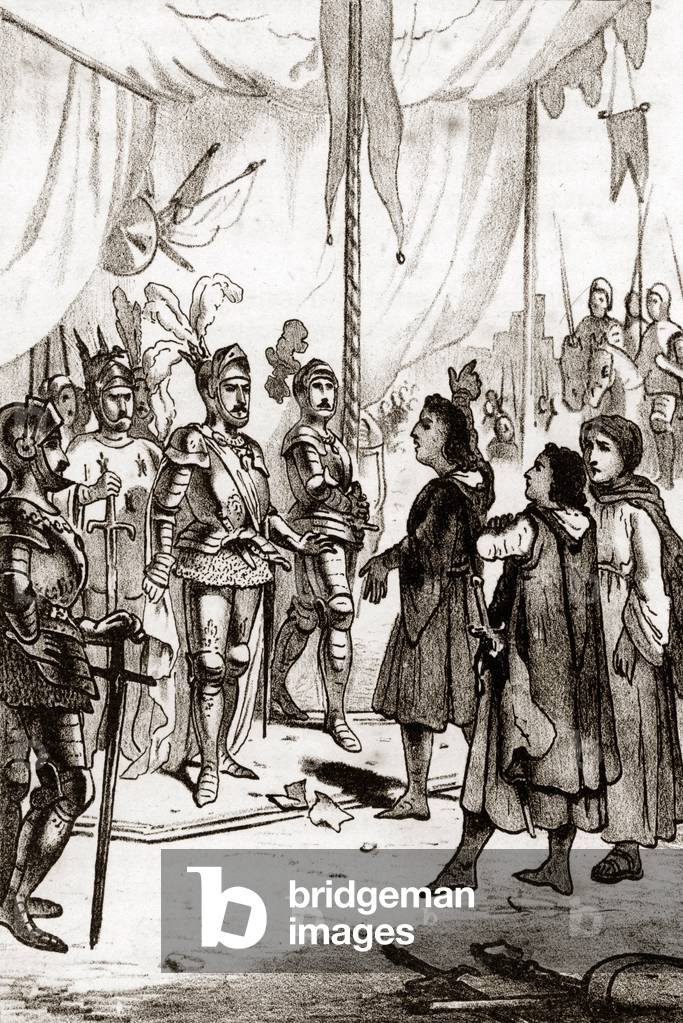 Negotiations between King Charles VIII of France and Pier Capponi chief of the Republic of Florence, 1494. 19th century (engraving)