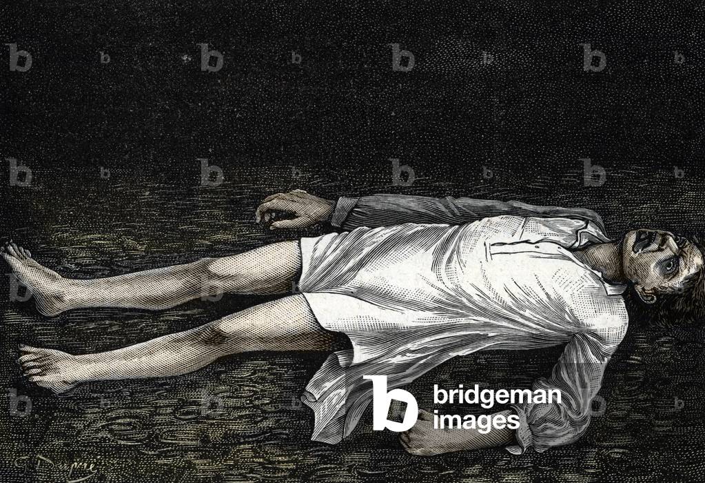 Representation of the attitude of a man during an attack of great evil epileptic crisis (engraving)