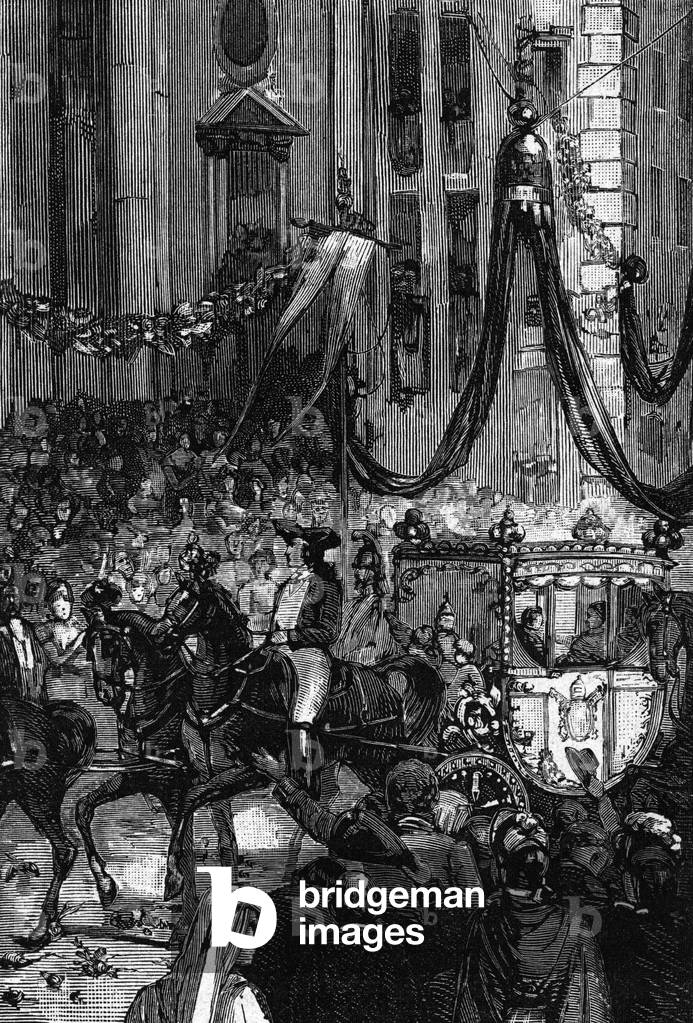 The triumphant return of Pope Pius VII to Rome, 1814. 1882 (Engraving)