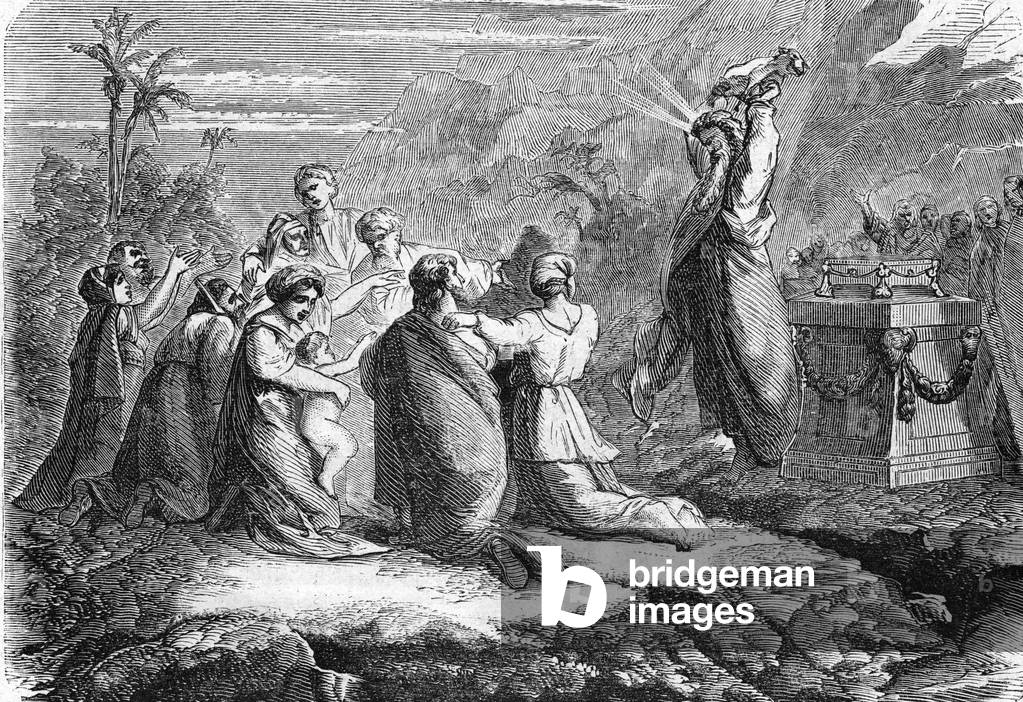 Moses destroys the golden calf, 19th century (engraving)