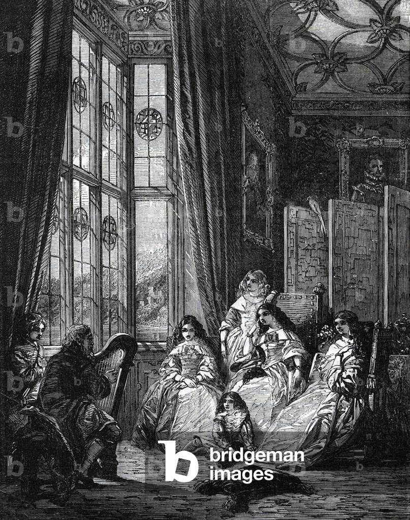 Musical entertainment at the castle of Bellevue at the time of Jeanne-Antoinette Poisson, Marquise of Pompadour (1721-1764) favorite of King Louis XV a Meudon. 19th century (engraving from 