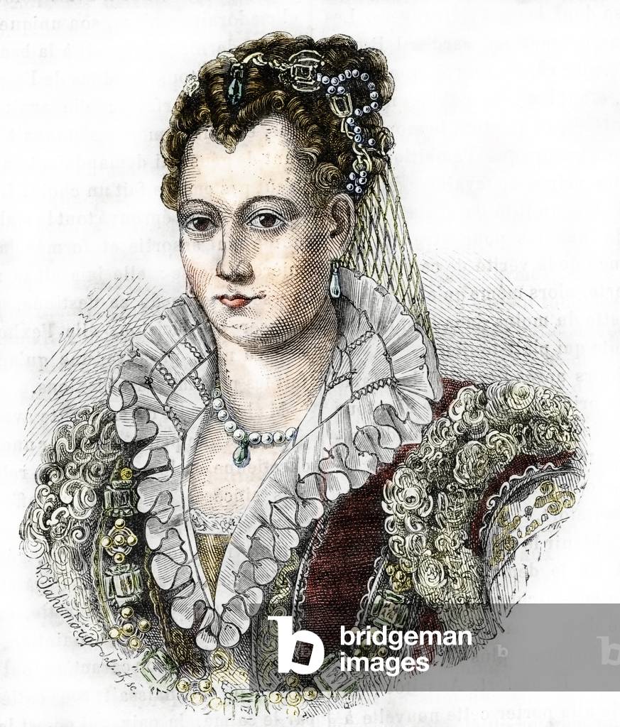 Portrait of Gabrielle d'Estrees (1573-1599), favorite of King Henry IV. 19th century (engraving)