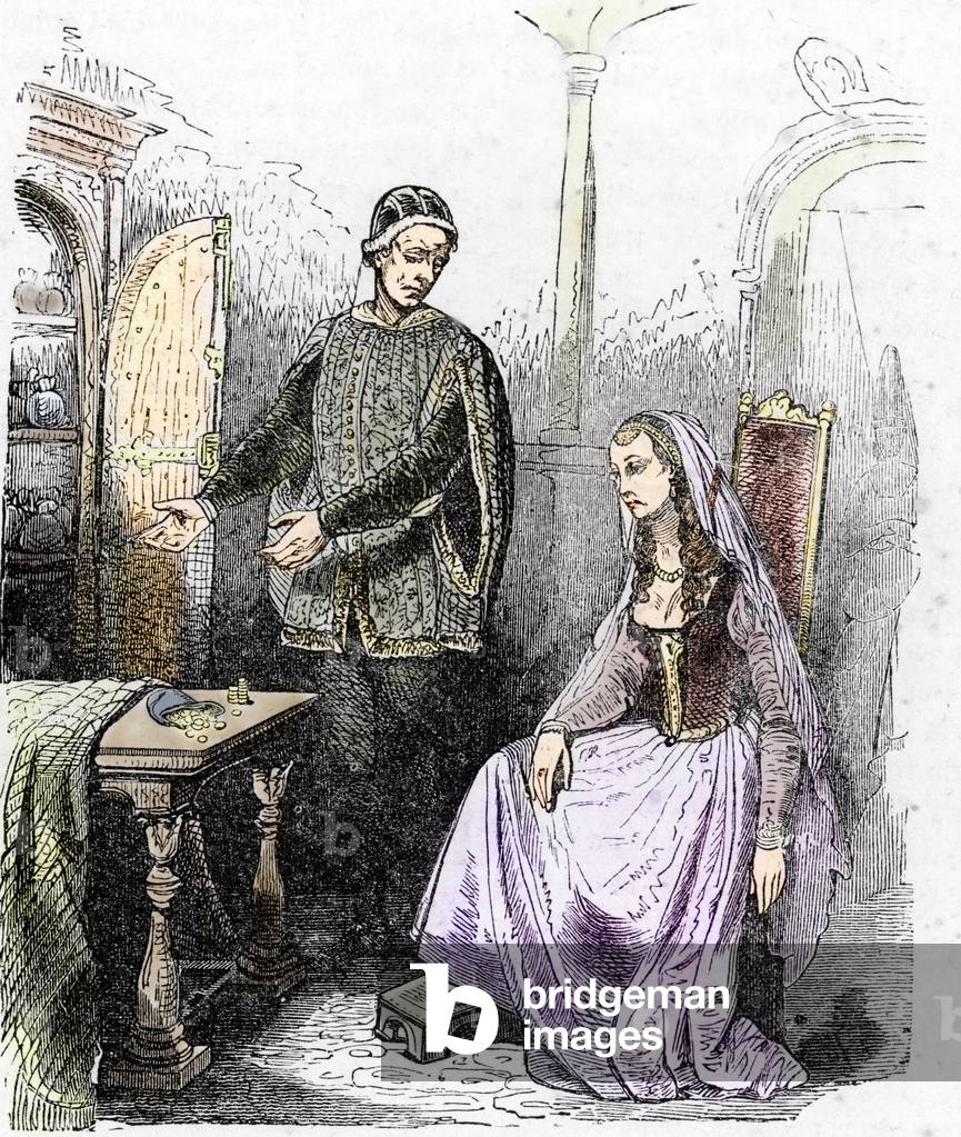 The favorite of the King Charles VII Agnes Sorel with Jacques Coeur (engraving)