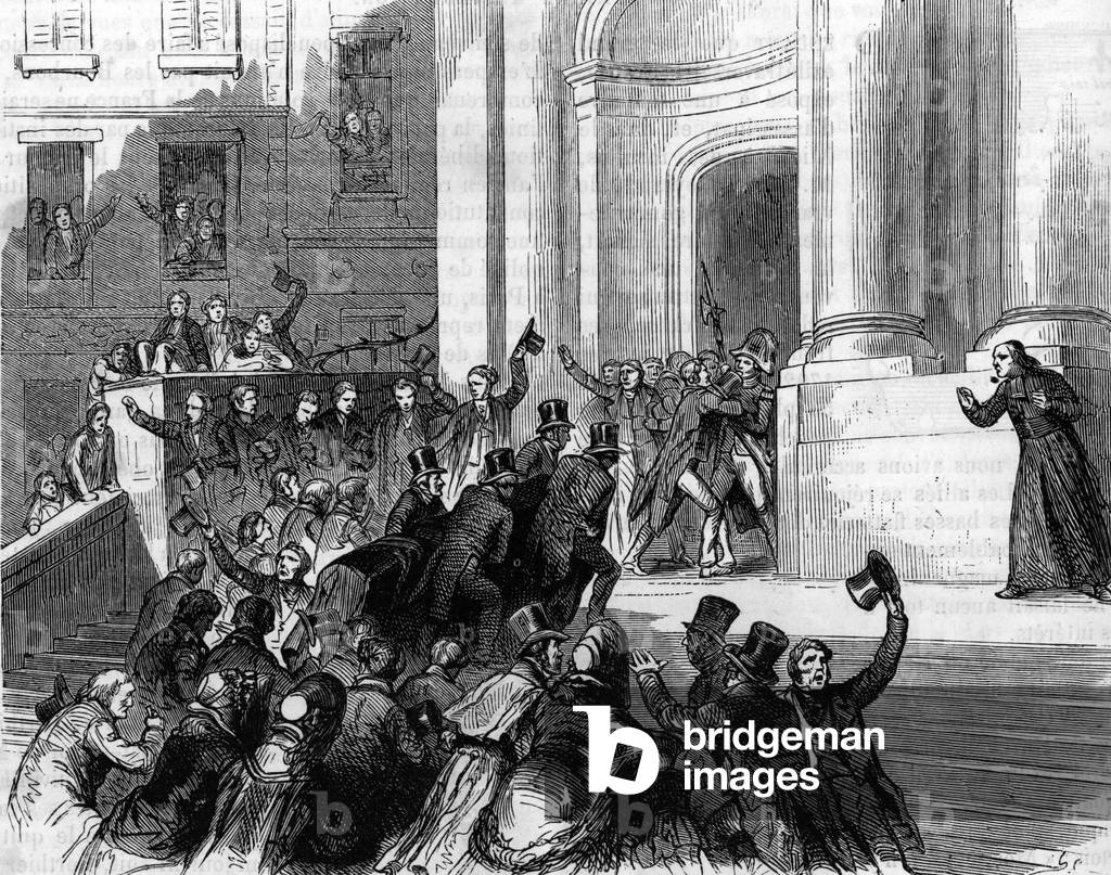 Funeral of the comedian Mademoiselle Raucourt (1756-1815) at the church Saint Roch in January 1815. 19th century, (engraving).