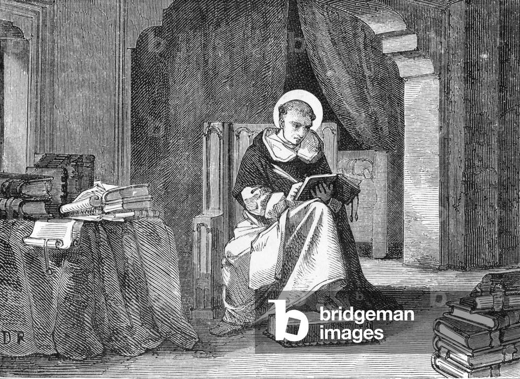 Representation of St. Thomas Aquinas (1225-1274) Doctor of the Church (Thomas Aquinas or Tommaso d'Aquino). 19th century (engraving)