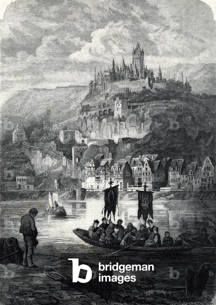 View of Cochem with its castle on the banks of the Moselle, Germany (View of Cochem and the castle, Germany) Engraving 19th century Private collection