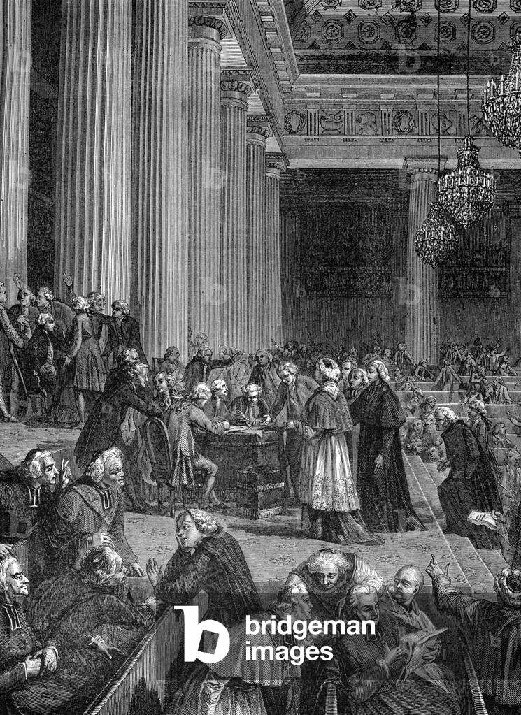 French Revolution: abolition of privileges at the National Assembly in 1789 (engraving)