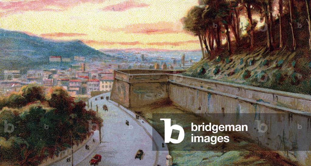 View of the walls of viale Vaticano between Vatican City State and Rome, Italy Chromolithography of the 1930's Private Collection