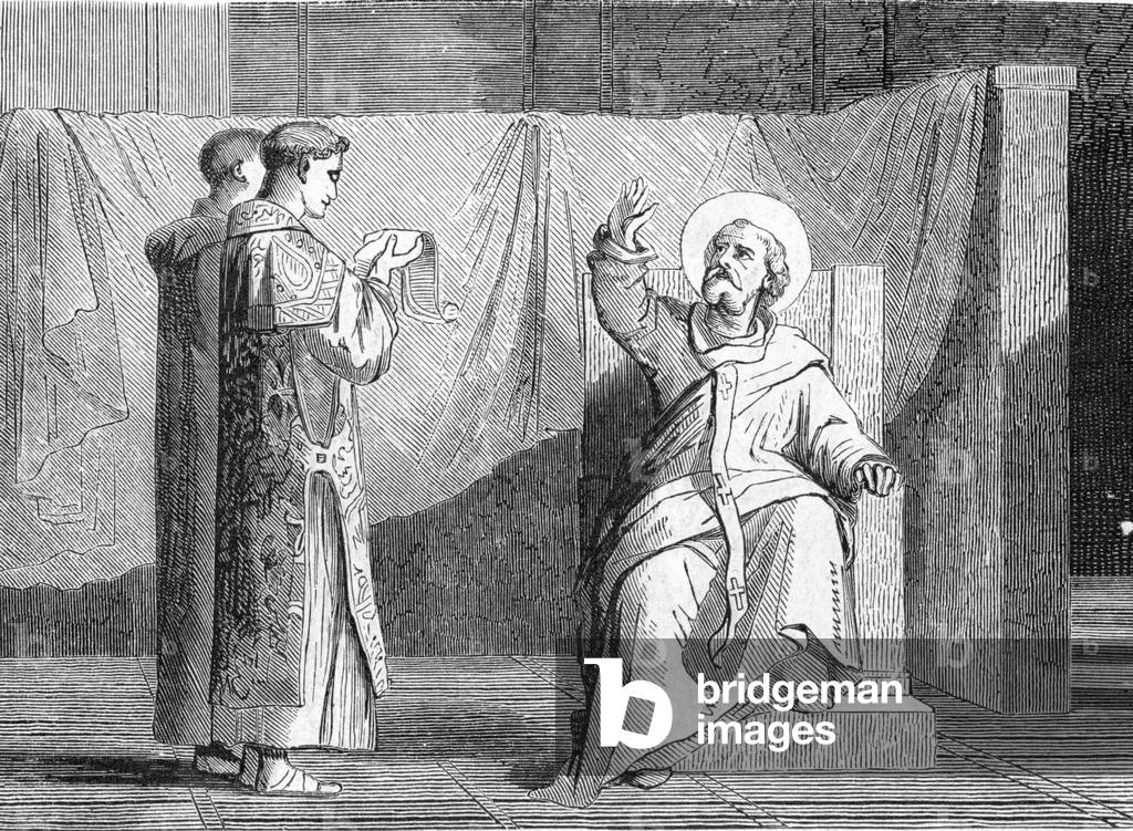 Representation of Saint Philogonos Patriarch of Antioch (died 324) (St Philogonius bishop of Antioch) Engraving 19th century Private collection