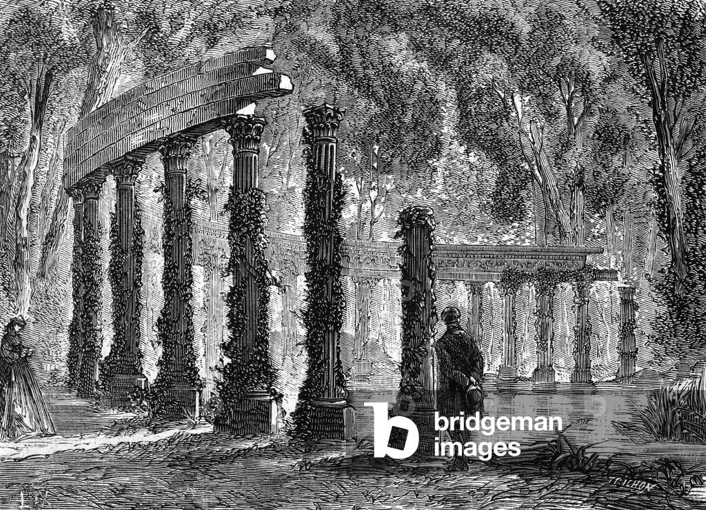 Parc Monceau in Paris, 19th century (engraving)