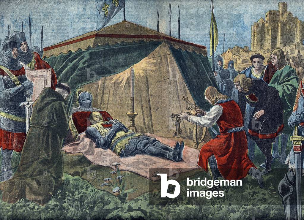 Bild von Zeichnung "Hundertjähriger Krieg: „“ La mort de Bernard du Guesclin (1320-1380) devant Chateauneuf de