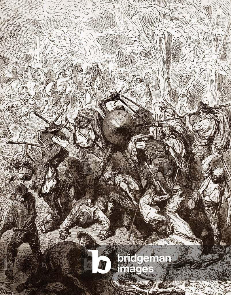 Immagine di Incisione "La lotta contro i mulettieri di Yanguas Incisione di Gustave Dore (1832-1883) per «L'In