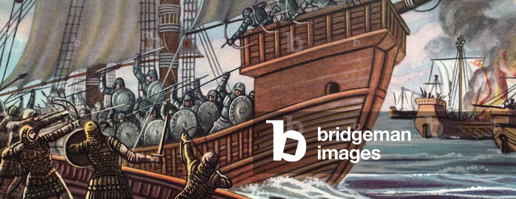 Ansicht der Schlacht an der Meloria zwischen den genuesischen und pisanischen Republiken, 6. August 1284 (Druc