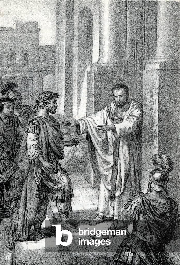 Image of Drawing depicting The archbishop Saint Ambrose of Milan (Aurelius Ambrosius 1843 by Franco Mistrali