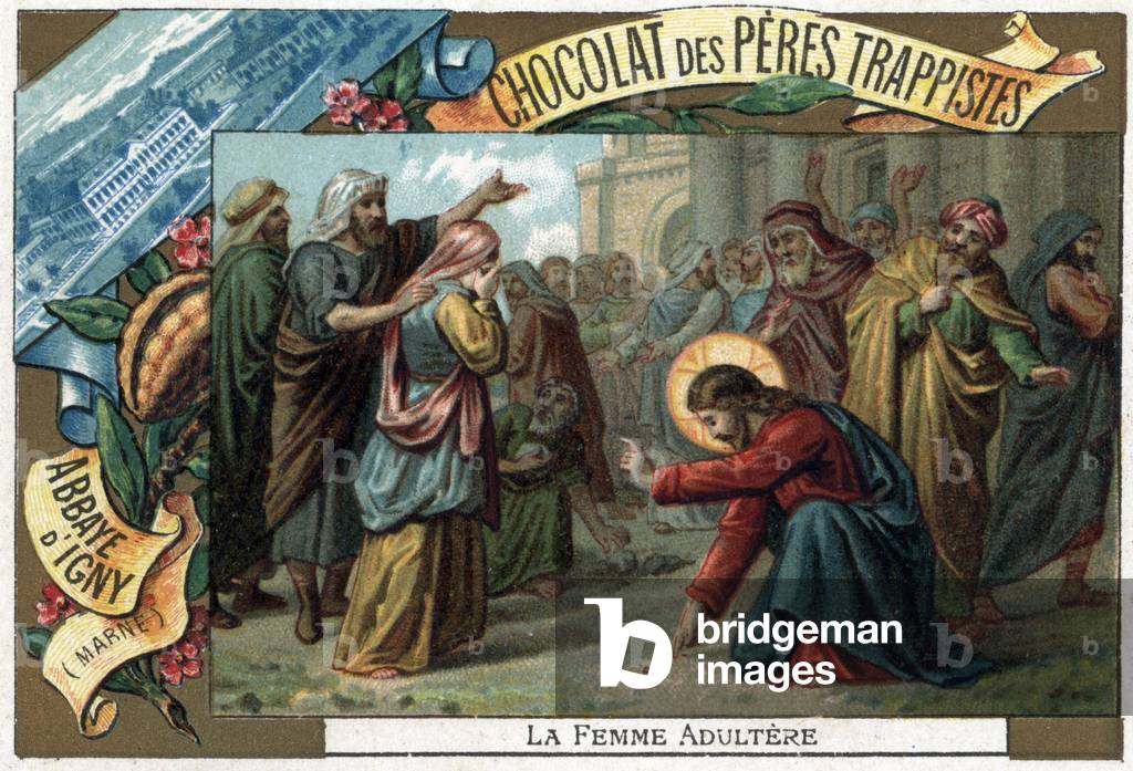 Jesus and the woman taken in adultery. End of the 19th century, (chromolithograph).