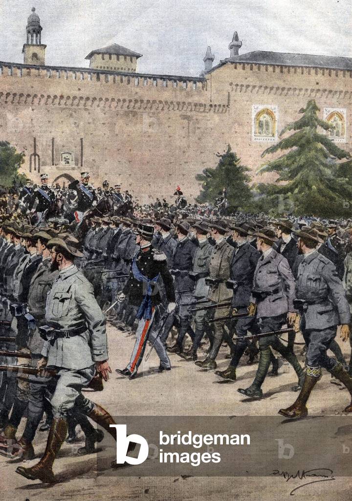 Immagine di Stampa "Le nuove milizie italiane: volontari in borghese durante una parata militare dell'11 novem