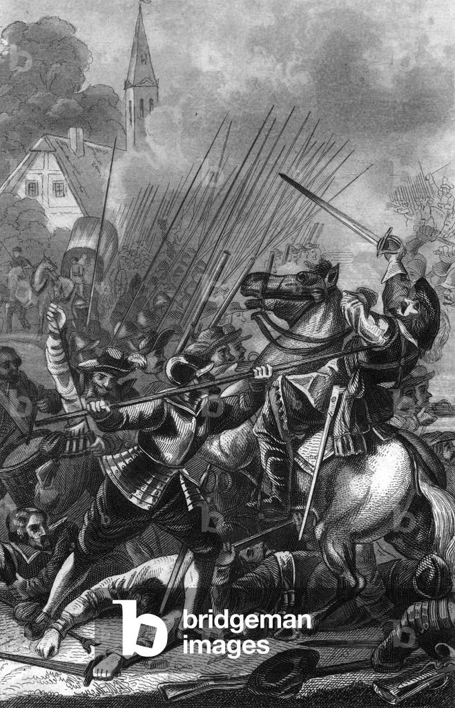 Battle of Wimpfen during the Bohemian Revolt period of the Thirty Years' War on 6 May 1622 near Wimpfen, Germany Engraving from “Bilder-Gallerie zur allgem” by Rotteck 1843 Private collection