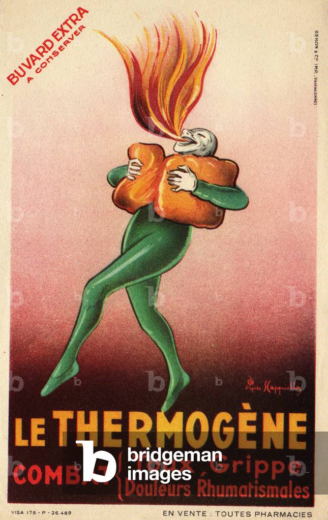 Advertising for thermogenic wadding healing colds, intercostal pain, rheumatism, cough, neuralgia and lumbagos. French Bouvard, c.1955 (print)