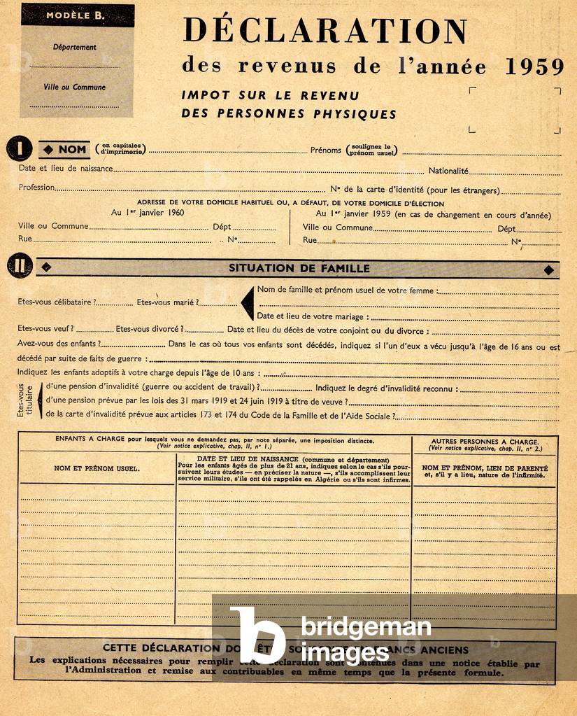 Declaration de revenus 1959