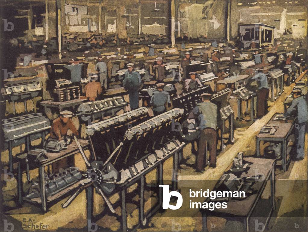 Bild von Druck "RENAULT-WERK/MONTAGE" 1932 von Emile Andre Schefer