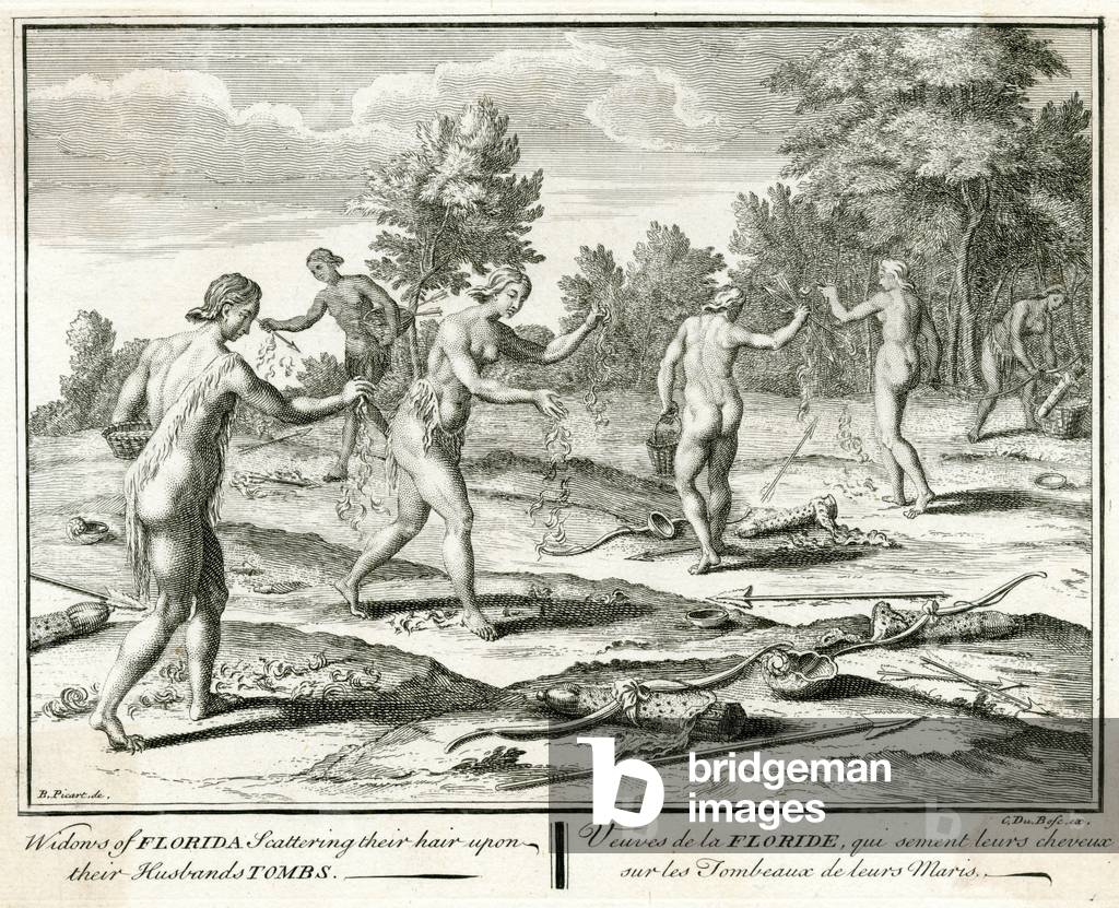 Bild von Gravur "FLORIDA WITWEN TRAUERN" 1737 von Bernard Picart