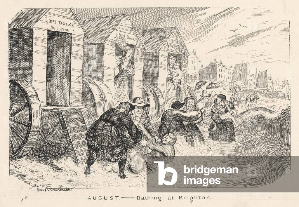 Image of Print depicting Bathingmachines - Brighton 1836 by George Cruikshank