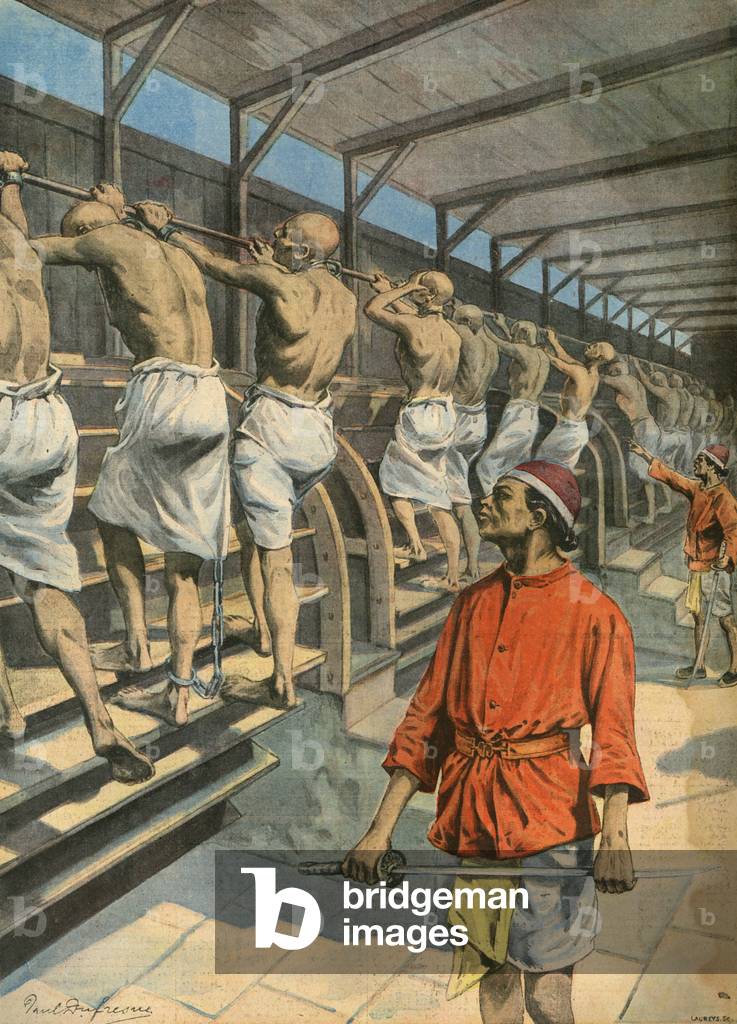 Bild von Gravur "LAUFBAND/RANGOON-GEFÄNGNIS" 1907 von Paul Dufresne