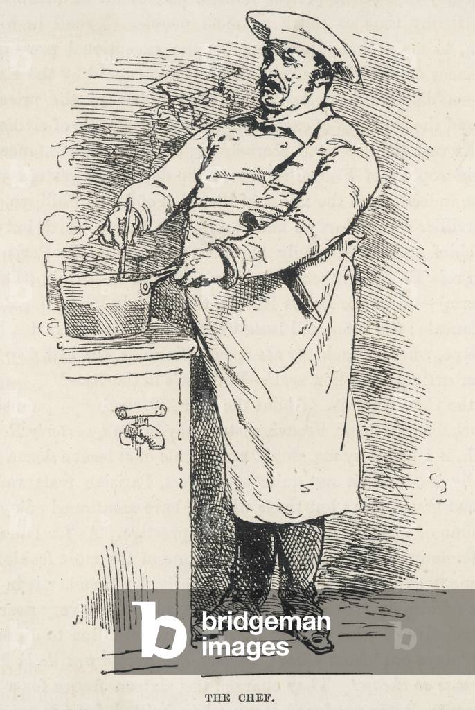 Image of Engraving depicting KITCHEN CHEF AT WORK 1874