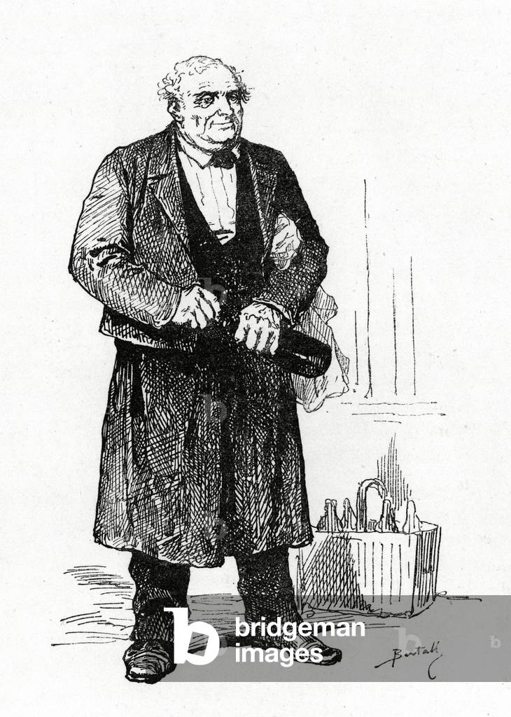 Bild von Druck "WEINKELLNER ÖFFNET FLASCHE" 1878 von Charles Albert d'Arnoux Bertall
