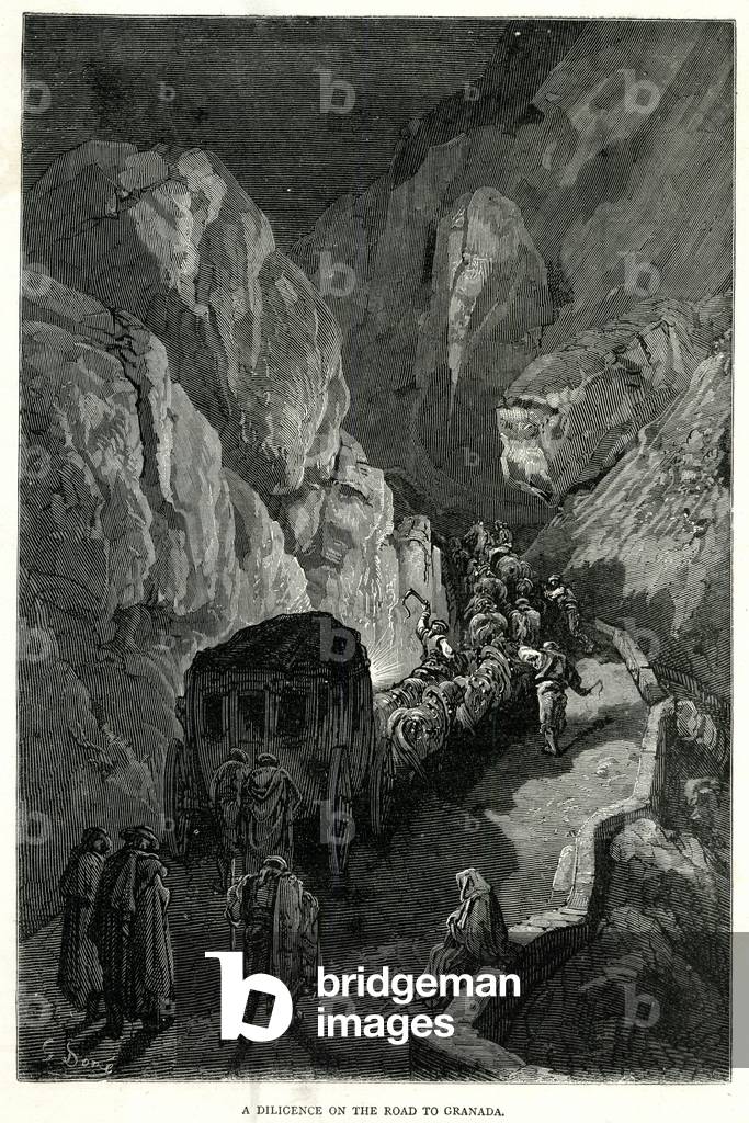Image of Engraving depicting Diligence in Mountains 1881 by Gustave Dore
