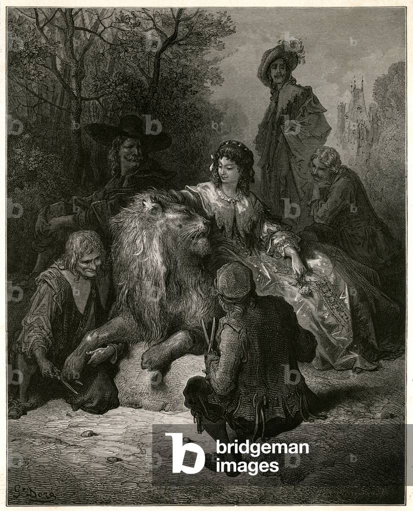 Immagine di Incisione "FAVOLA/LEONE INNAMORATO" 1870 di Gustave Dore