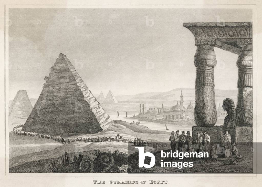 Bild von Gravur "PROZESSION BEI PYRAMIDEN" 1800