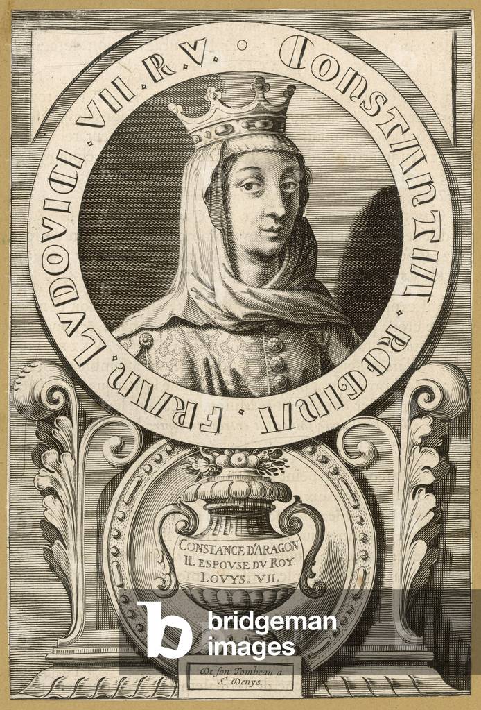 Portrait of the French queen CONSTANCE D'ARAGON, 19th century (engraving)