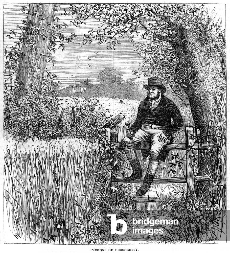 Image of Engraving depicting CONTENTED FARMER ! 1880