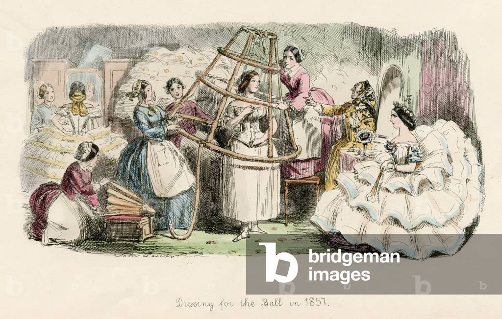 Image of Print depicting Dressing in 1857 1857 by John Leech