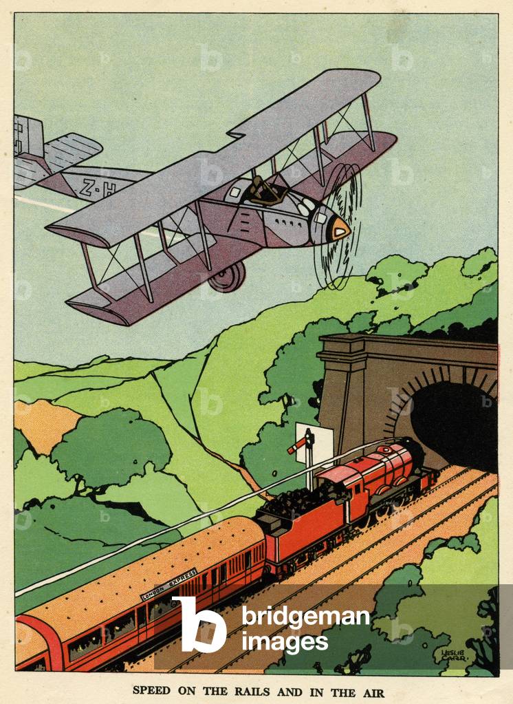 Un biplan et un train à vapeur