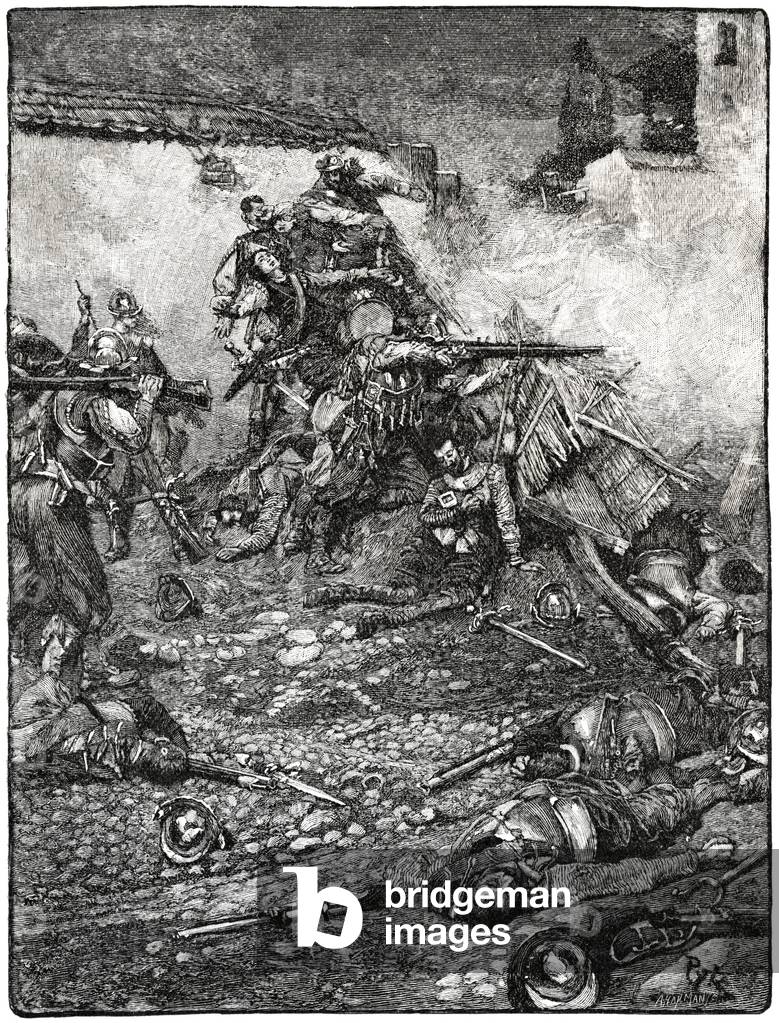 Bild von Gravur "Drake attackiert Santo Domingo" 1586 von Howard Pyle