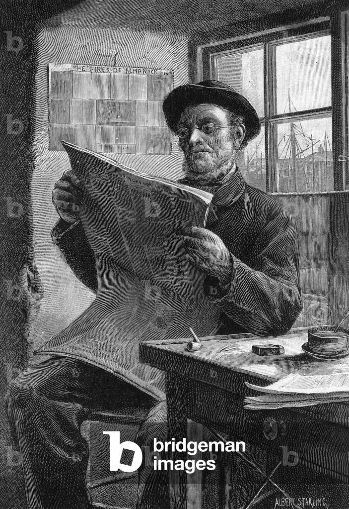 Bild von Gravur "ZEITUNG LESEN" 1894 von Albert Starling