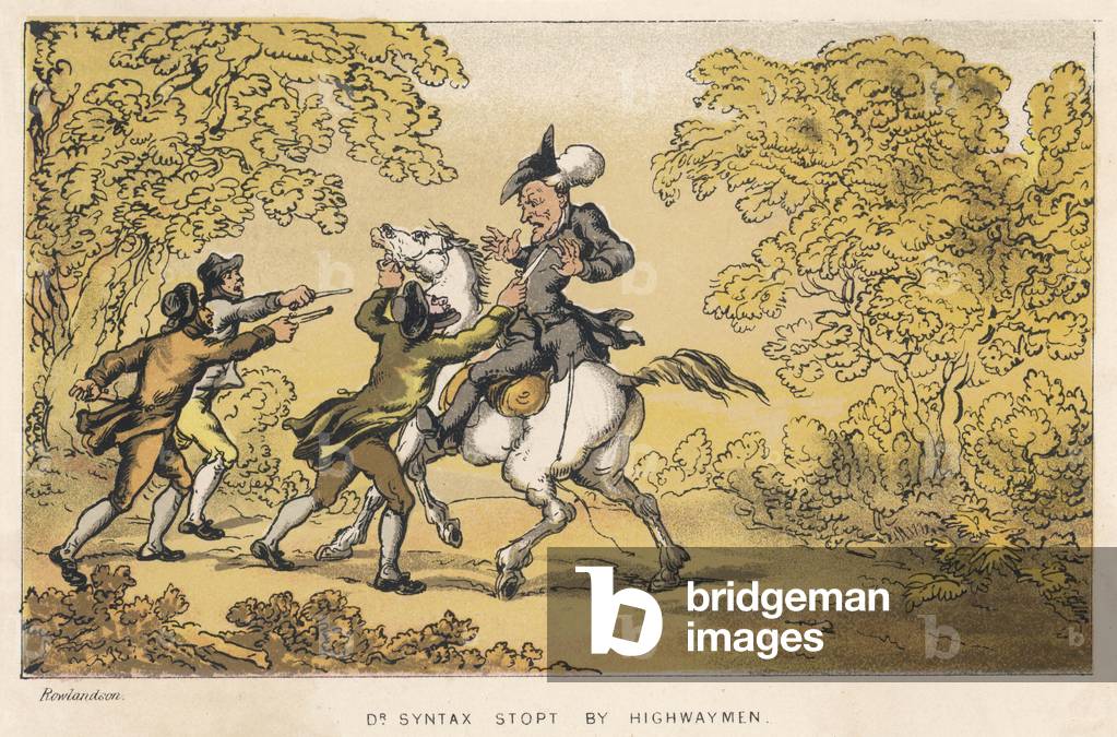 Image of Print depicting Dr Syntax stopped by highwaymen 1813 by Thomas Rowlandson